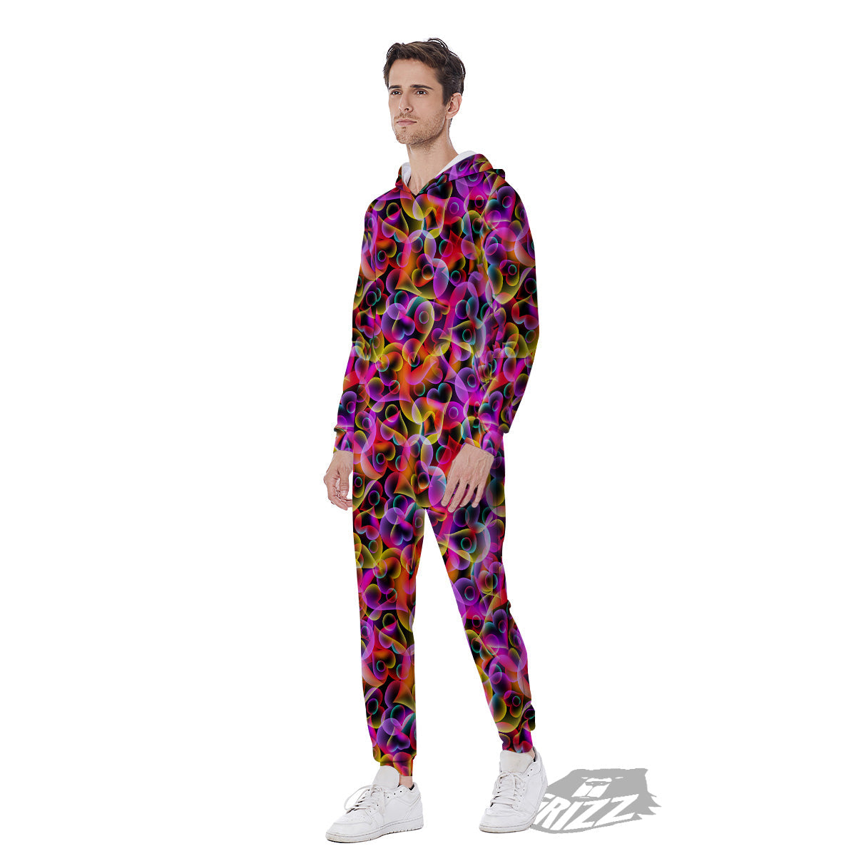 Abstract Hearts Neon Print Pattern Men's Jumpsuit-grizzshop