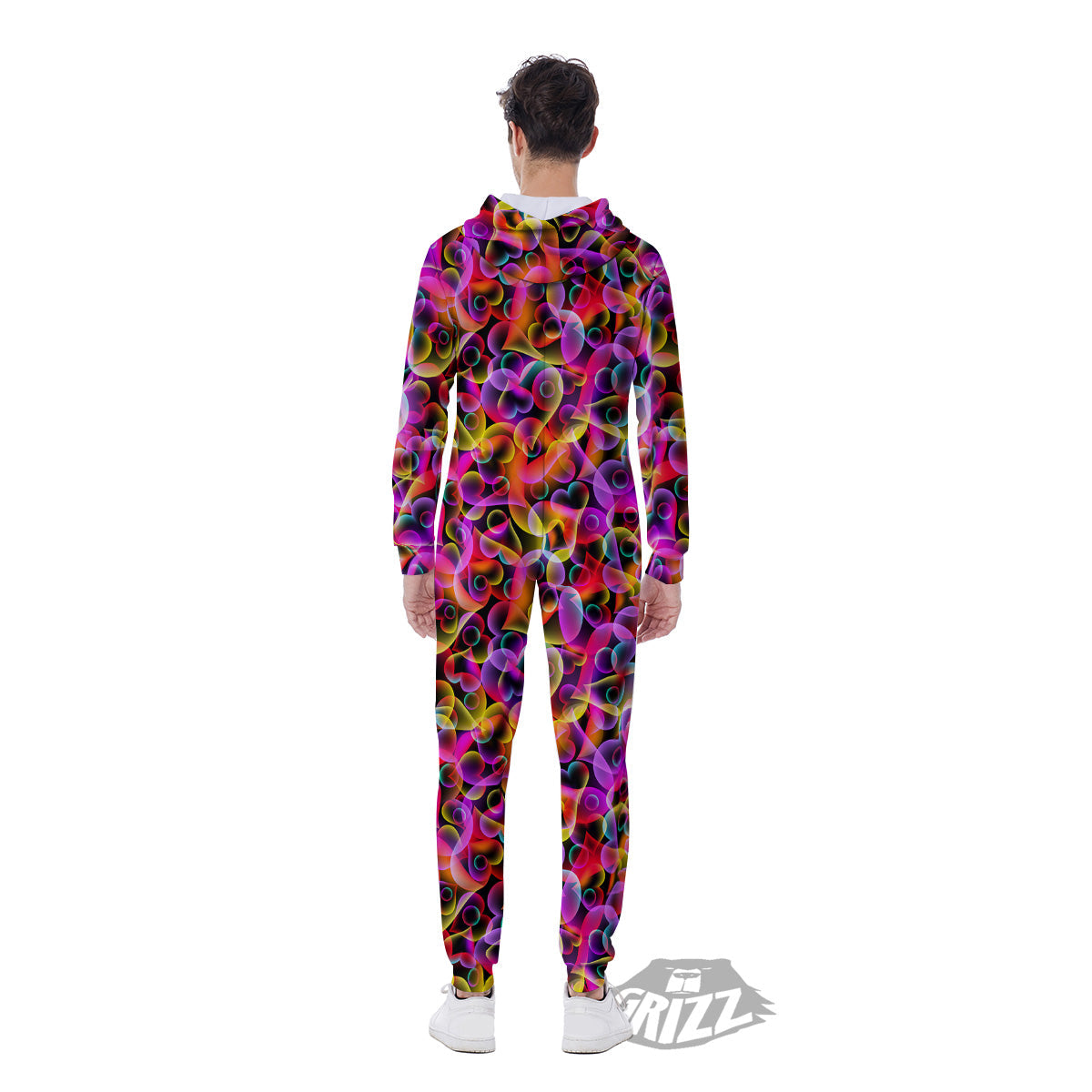 Abstract Hearts Neon Print Pattern Men's Jumpsuit-grizzshop