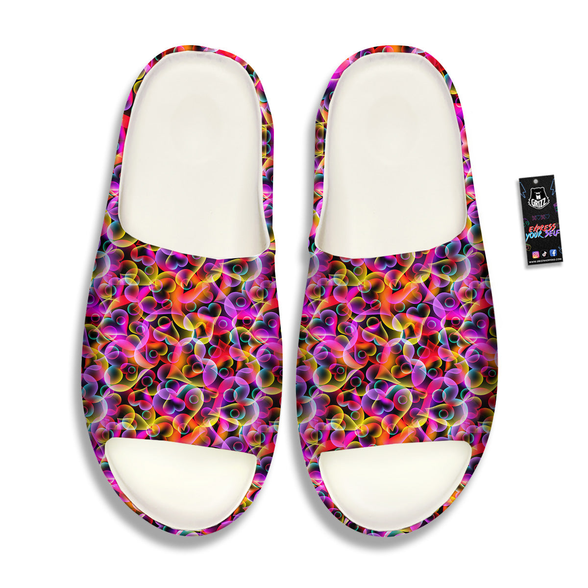 Abstract Hearts Neon Print Pattern Sandals-grizzshop