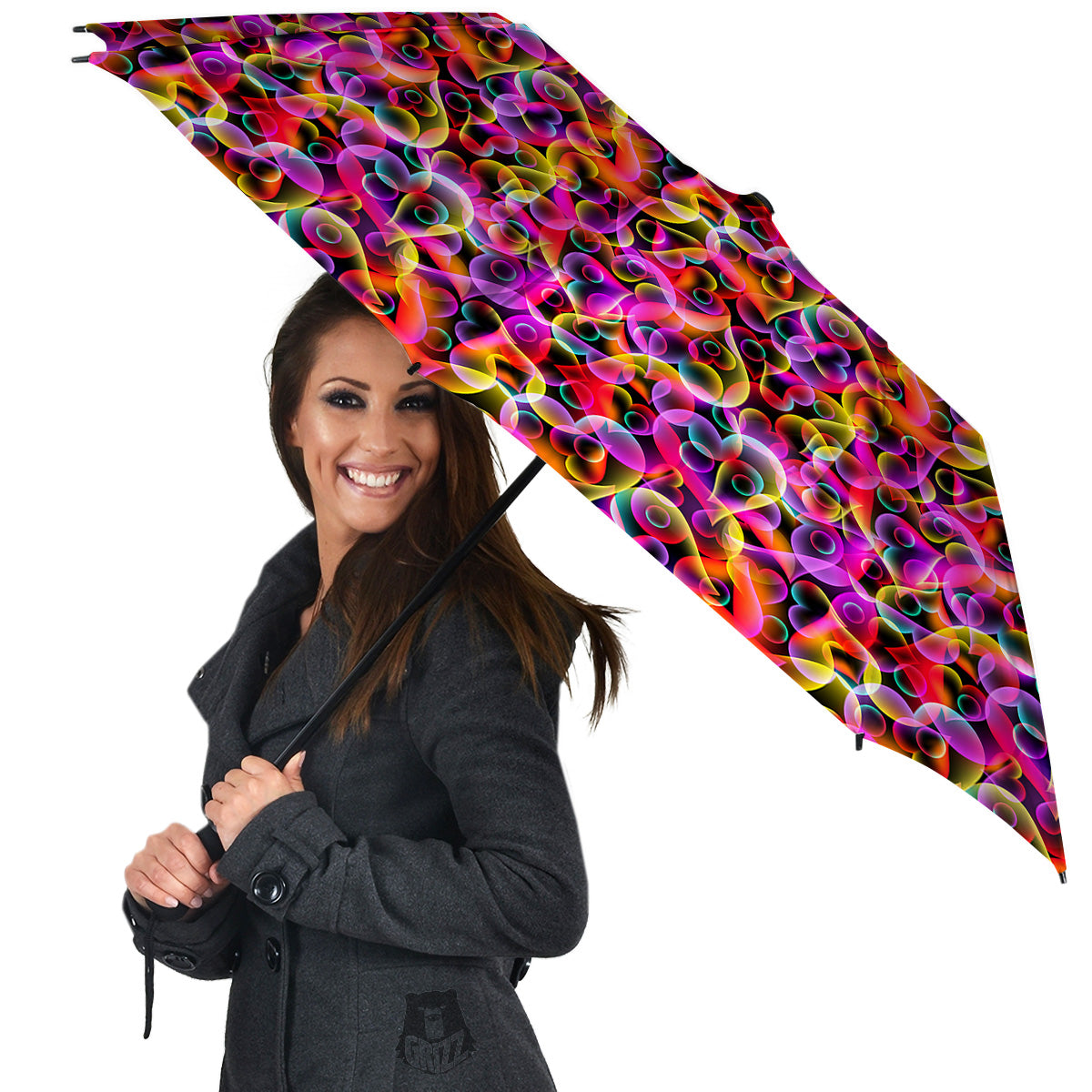 Abstract Hearts Neon Print Pattern Umbrella-grizzshop