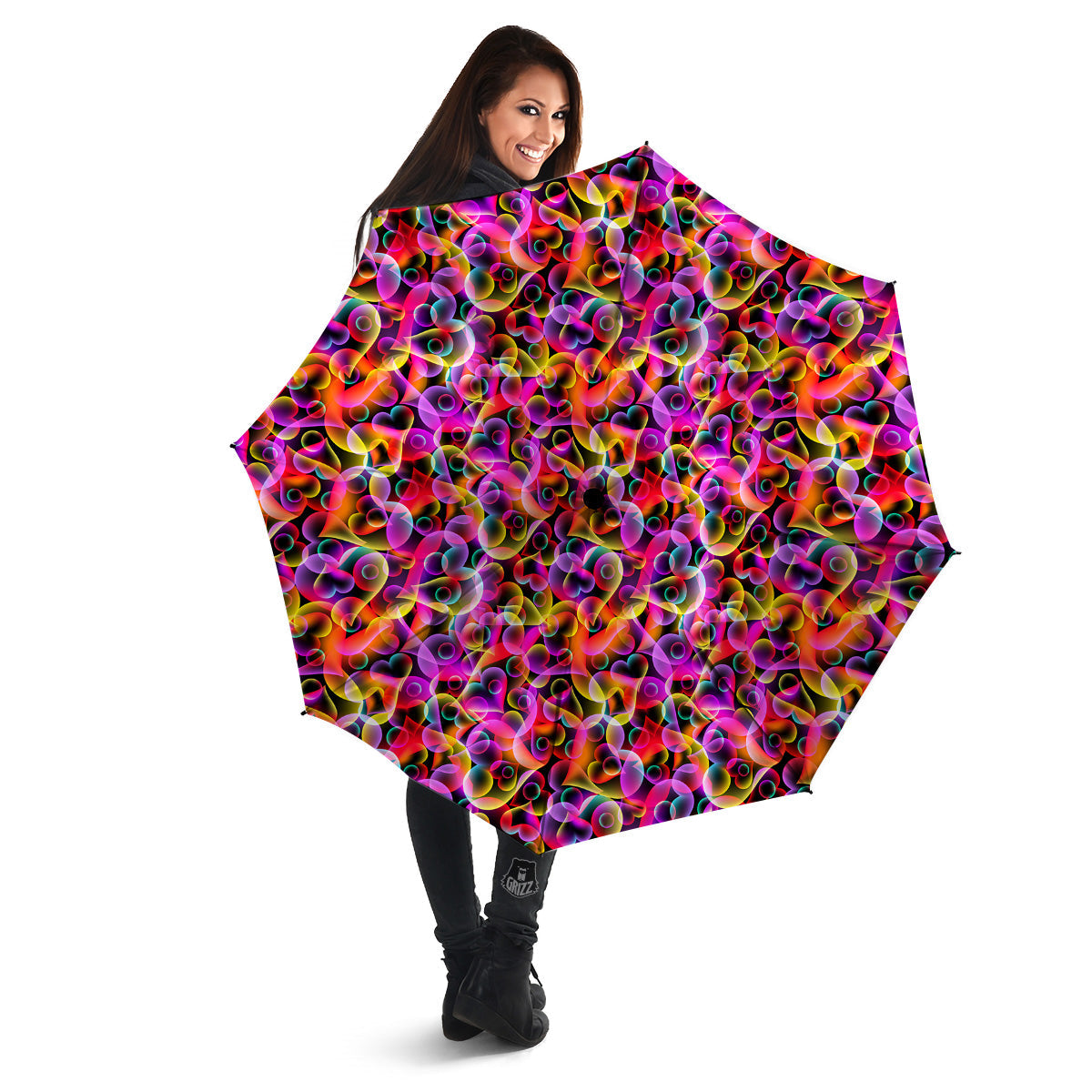 Abstract Hearts Neon Print Pattern Umbrella-grizzshop