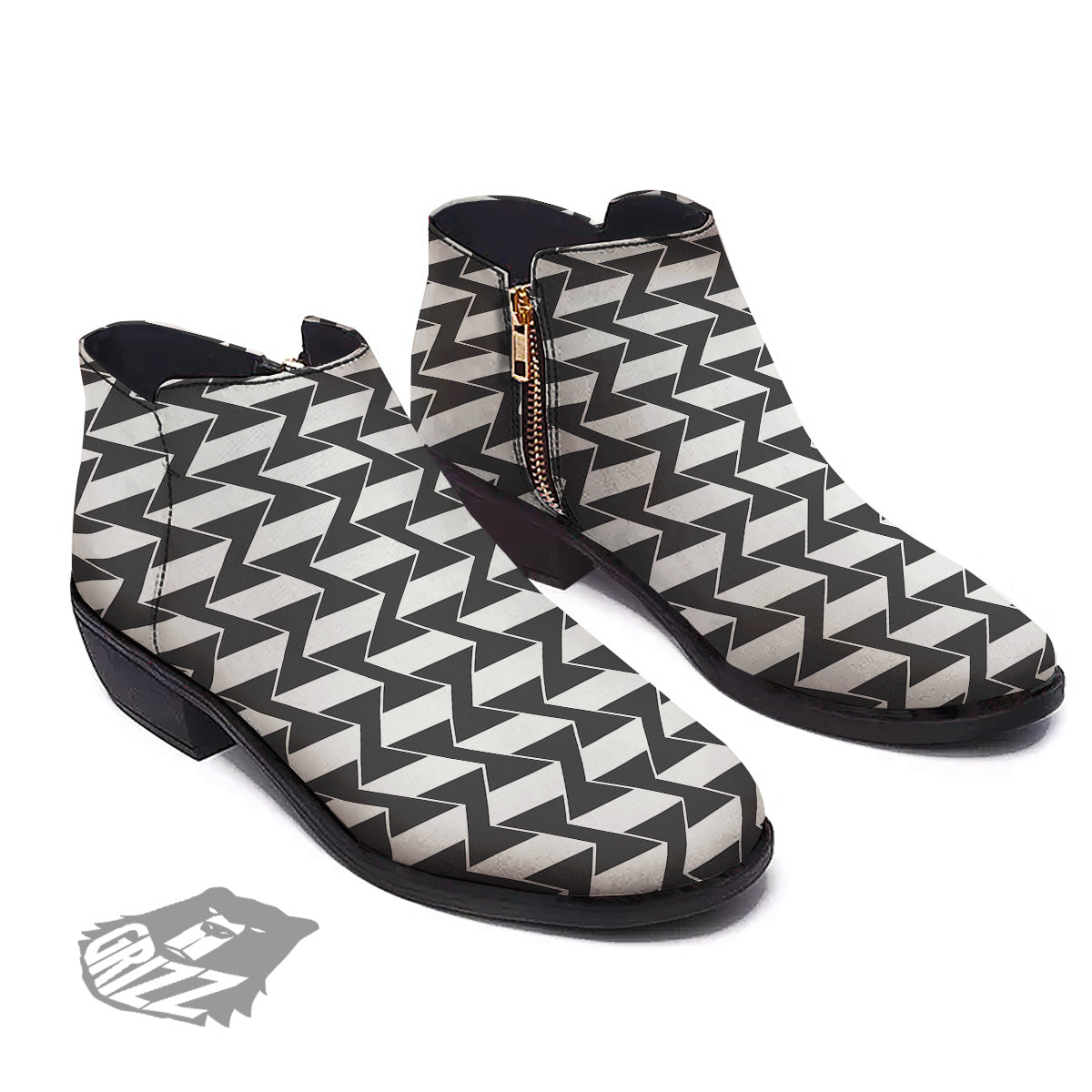 Abstract Heometric Zigzag Print Pattern Ankle Boots-grizzshop