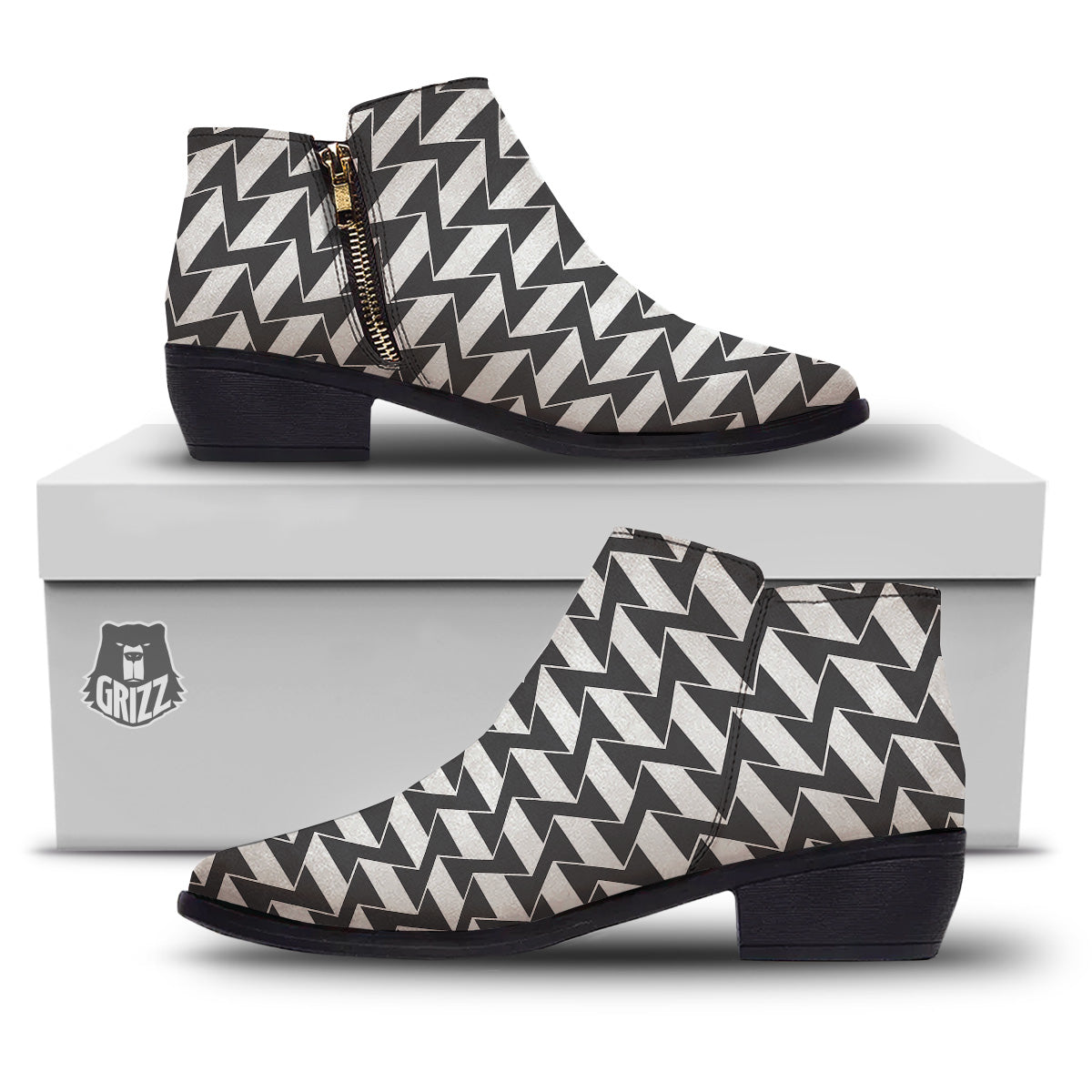 Abstract Heometric Zigzag Print Pattern Ankle Boots-grizzshop