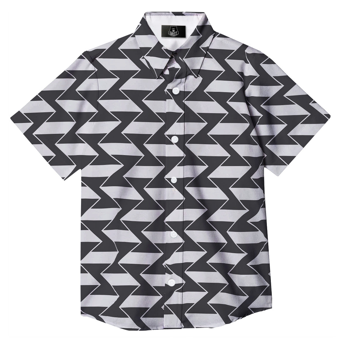 Abstract Heometric Zigzag Print Pattern Button Up Shirt-grizzshop