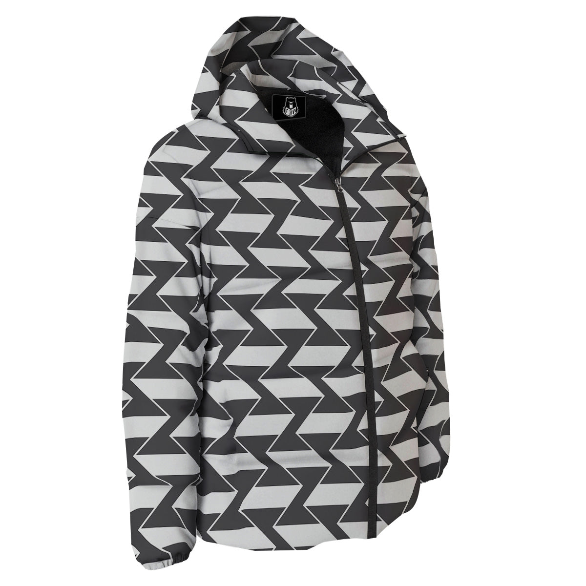 Abstract Heometric Zigzag Print Pattern Down Jacket-grizzshop