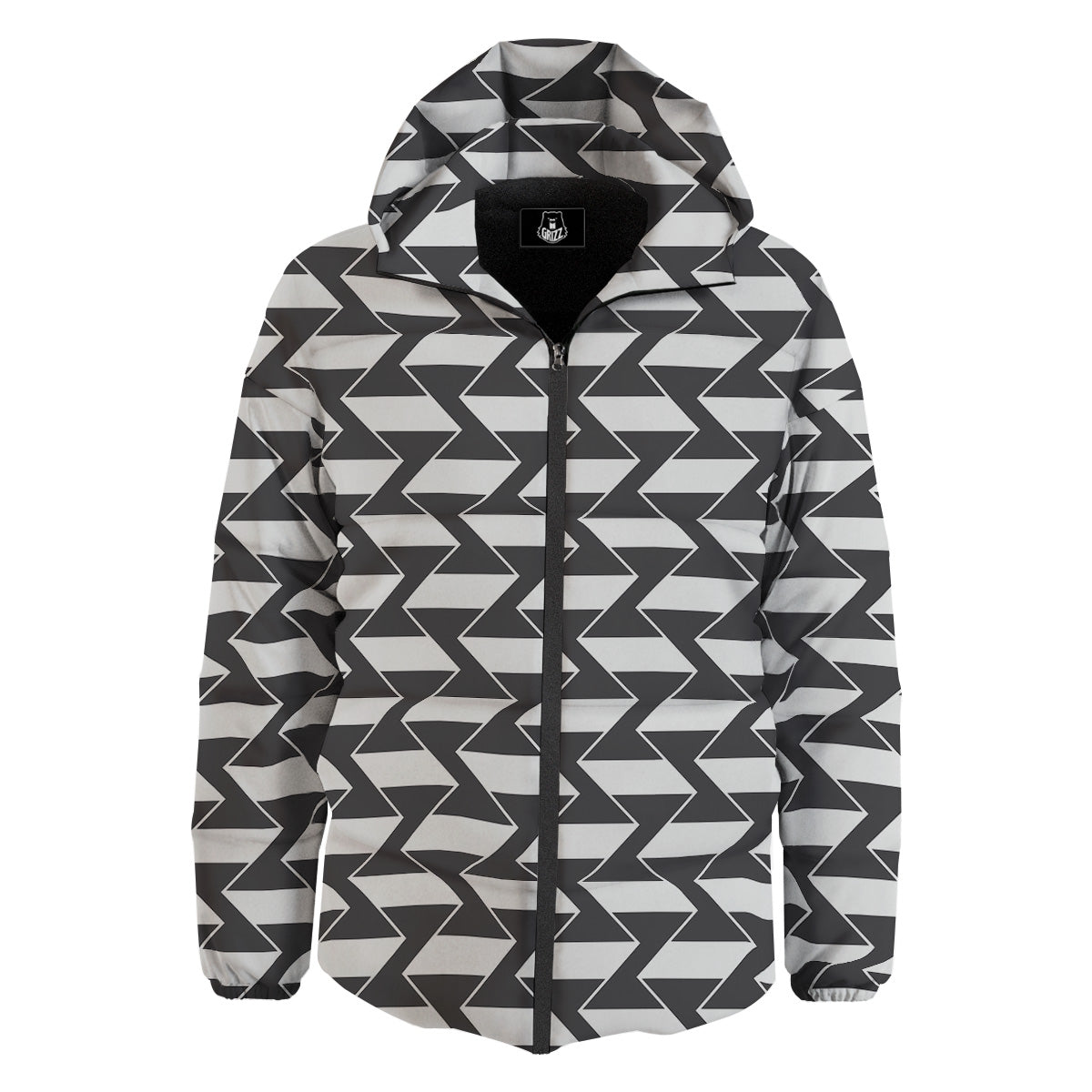 Abstract Heometric Zigzag Print Pattern Down Jacket-grizzshop