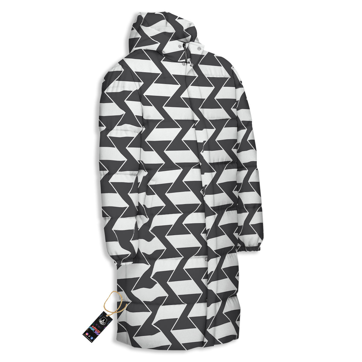 Abstract Heometric Zigzag Print Pattern Long Down Jacket-grizzshop