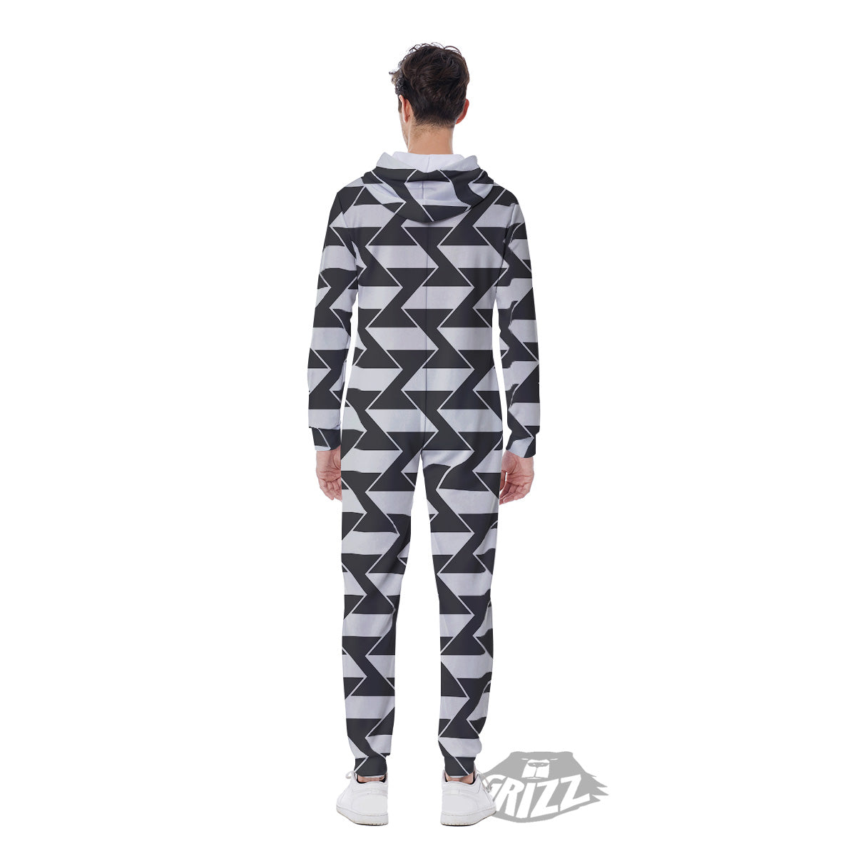 Abstract Heometric Zigzag Print Pattern Men's Jumpsuit-grizzshop