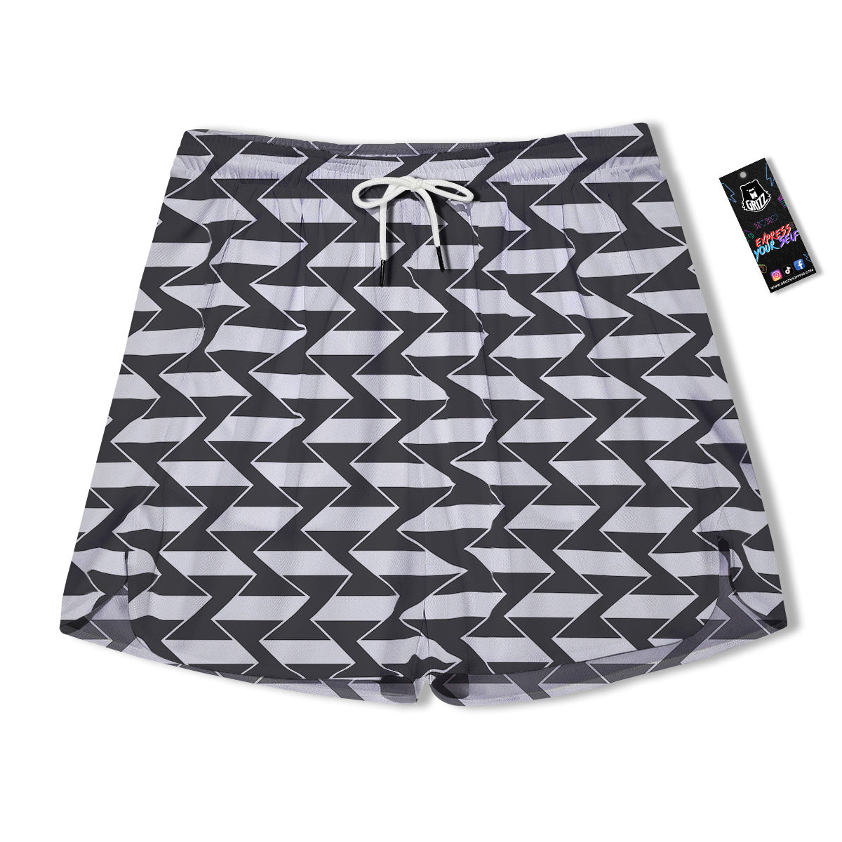 Abstract Heometric Zigzag Print Pattern Men's Running Shorts-grizzshop