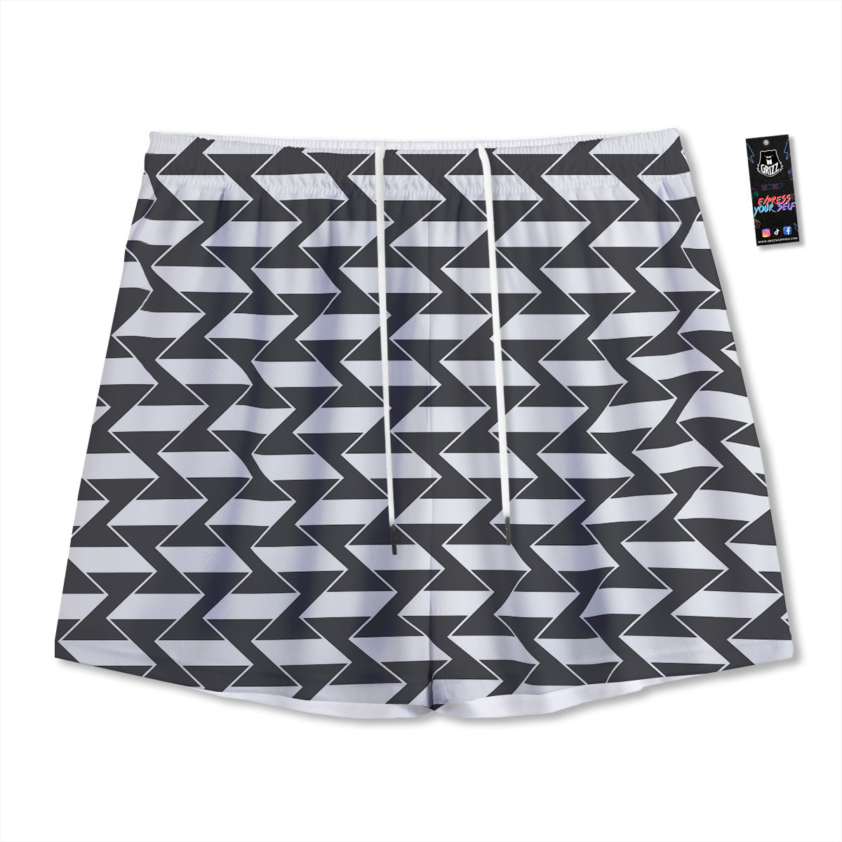Abstract Heometric Zigzag Print Pattern Mesh Shorts-grizzshop