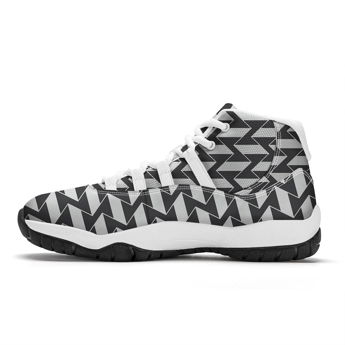 Abstract Heometric Zigzag Print Pattern White Bball Shoes-grizzshop