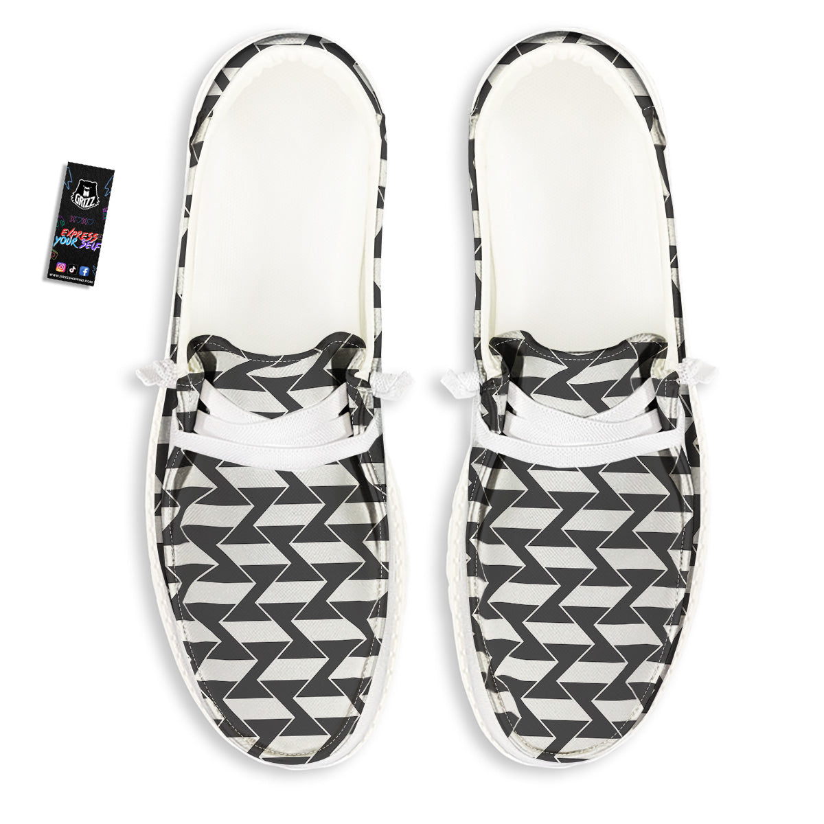 Abstract Heometric Zigzag Print Pattern White Loafers-grizzshop