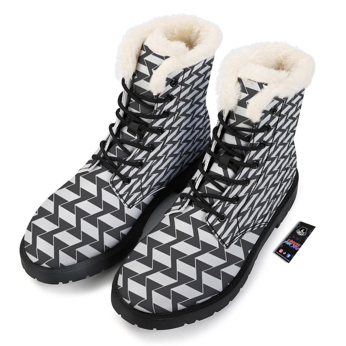 Abstract Heometric Zigzag Print Pattern Winter Boots-grizzshop