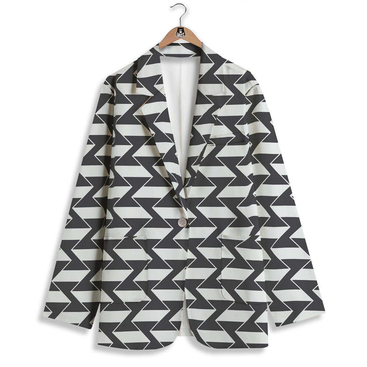 Abstract Heometric Zigzag Print Pattern Women's Blazer-grizzshop