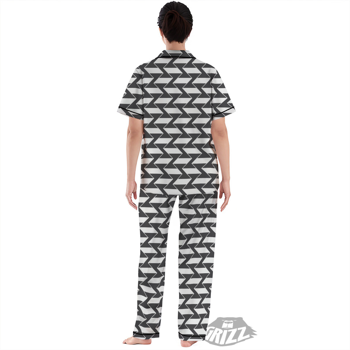 Abstract Heometric Zigzag Print Pattern Women's Pajamas Set-grizzshop