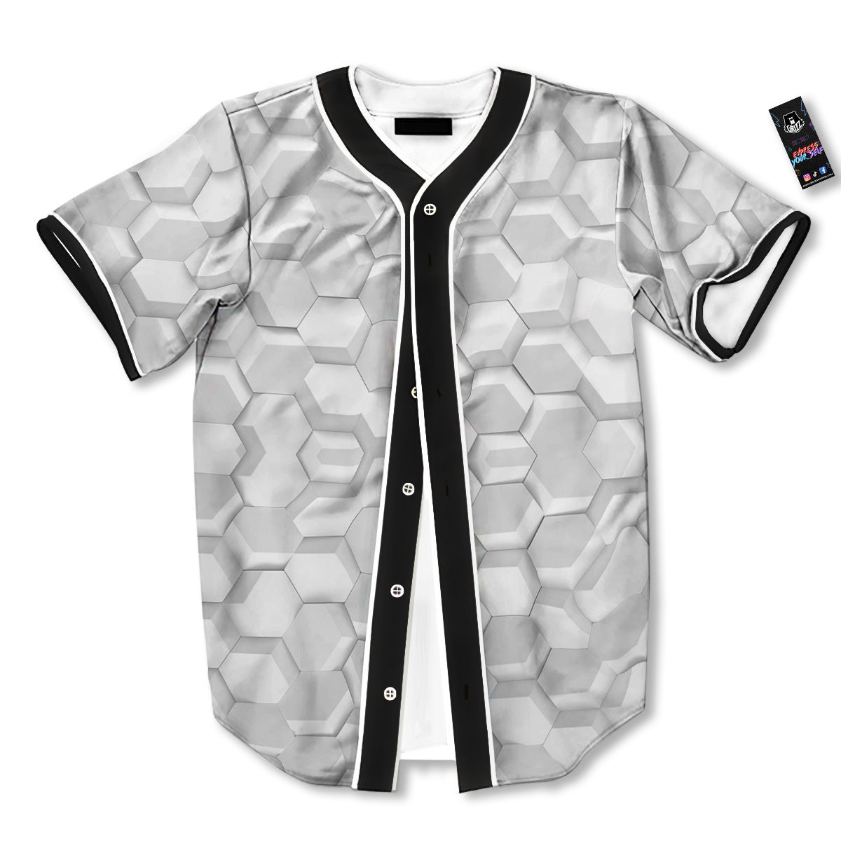 Abstract Hexagonal White 3D Print Pattern Baseball Jersey-grizzshop