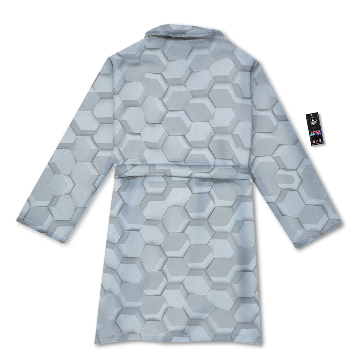 Abstract Hexagonal White 3D Print Pattern Bathrobe-grizzshop