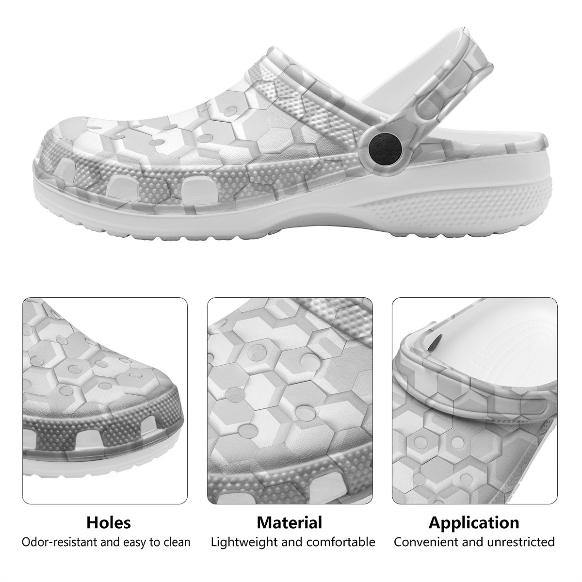 Abstract Hexagonal White 3D Print Pattern Clog-grizzshop