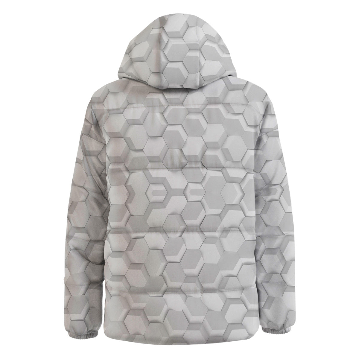 Abstract Hexagonal White 3D Print Pattern Down Jacket-grizzshop