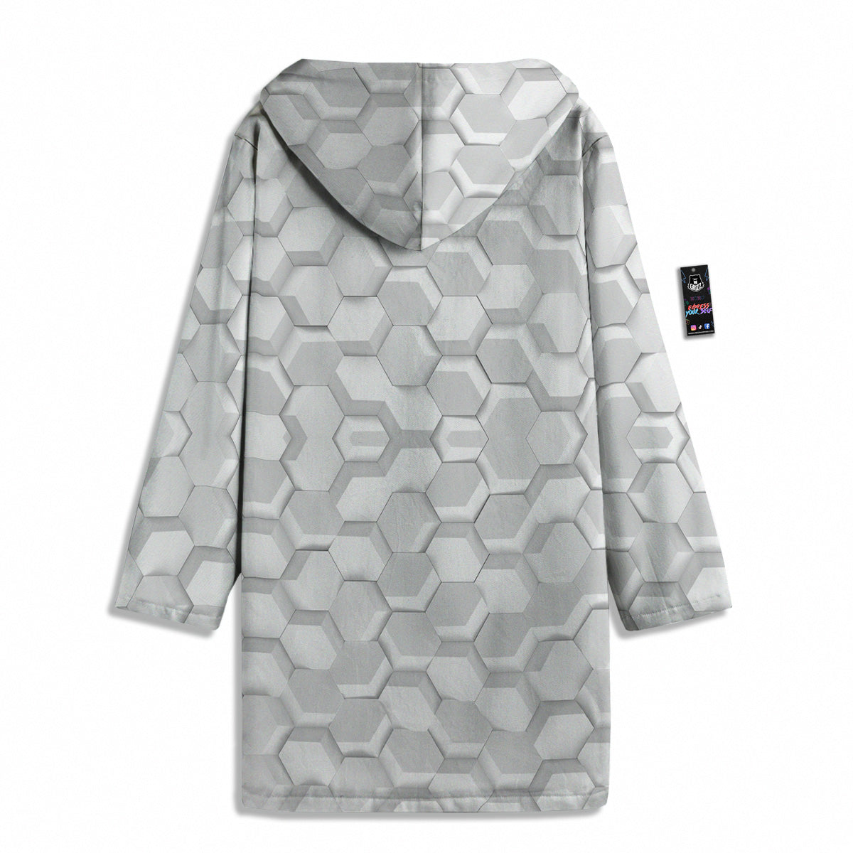 Abstract Hexagonal White 3D Print Pattern Men's Windbreaker Jacket-grizzshop