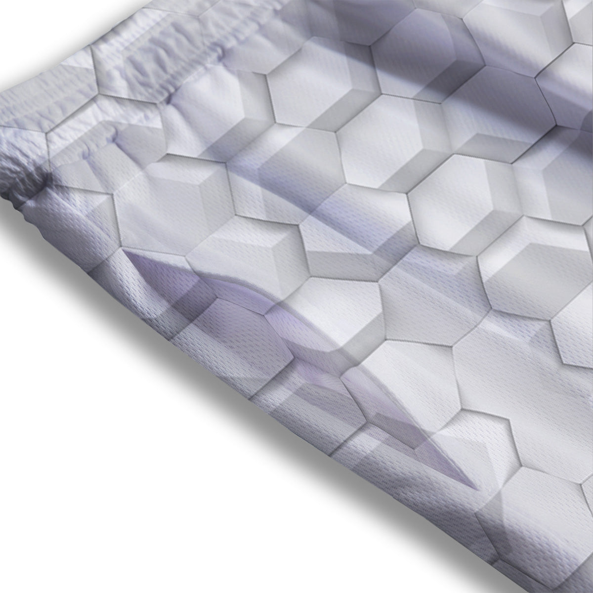 Abstract Hexagonal White 3D Print Pattern Mesh Shorts-grizzshop