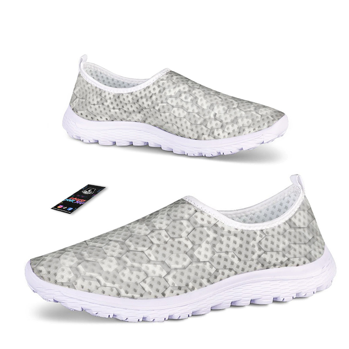 Abstract Hexagonal White 3D Print Pattern Nurse Shoes-grizzshop