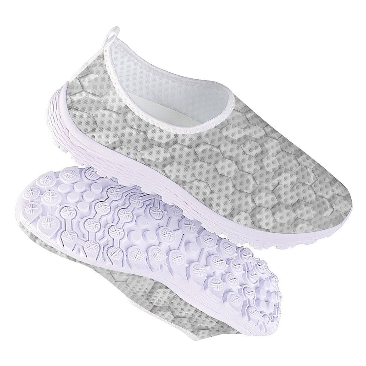 Abstract Hexagonal White 3D Print Pattern Nurse Shoes-grizzshop