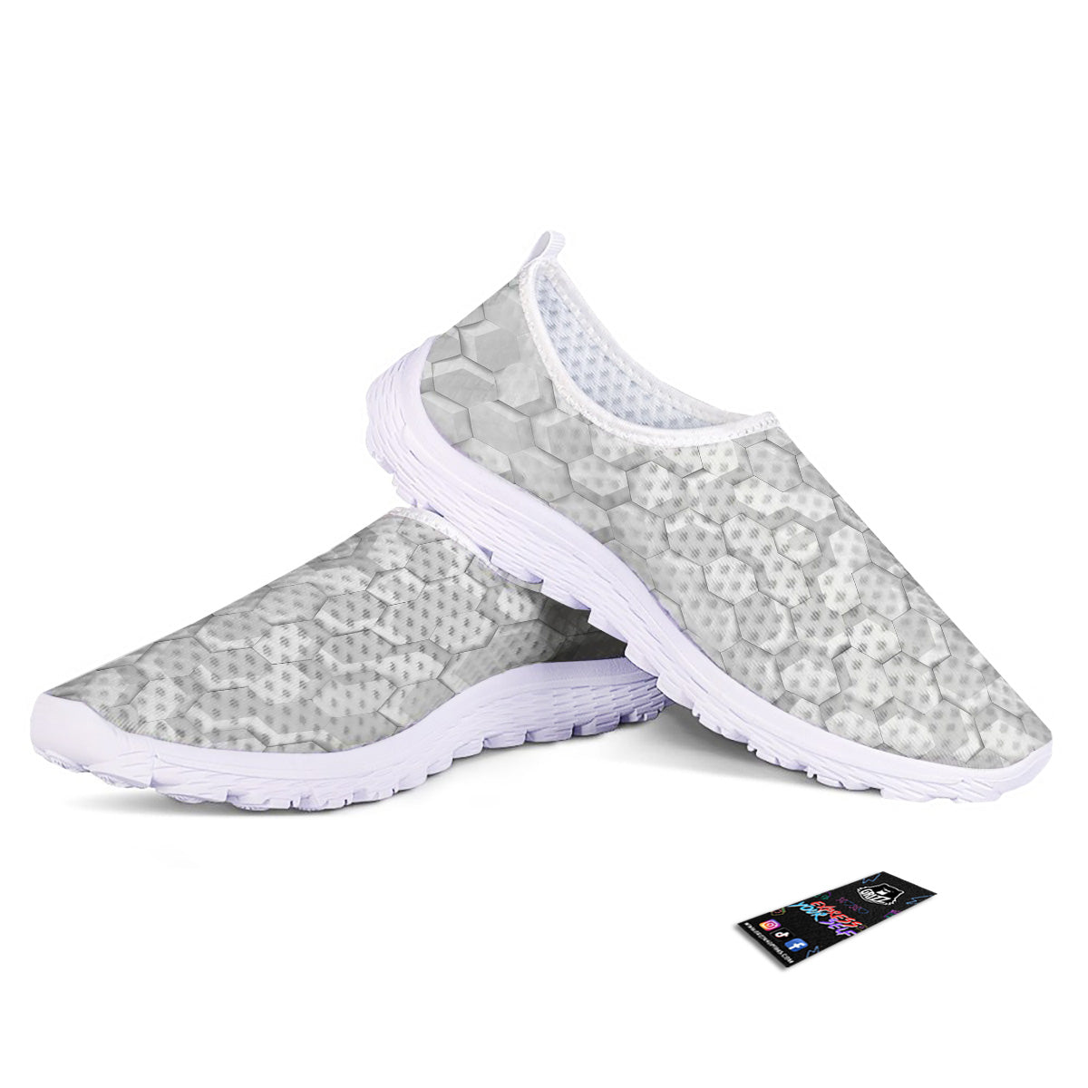 Abstract Hexagonal White 3D Print Pattern Nurse Shoes-grizzshop