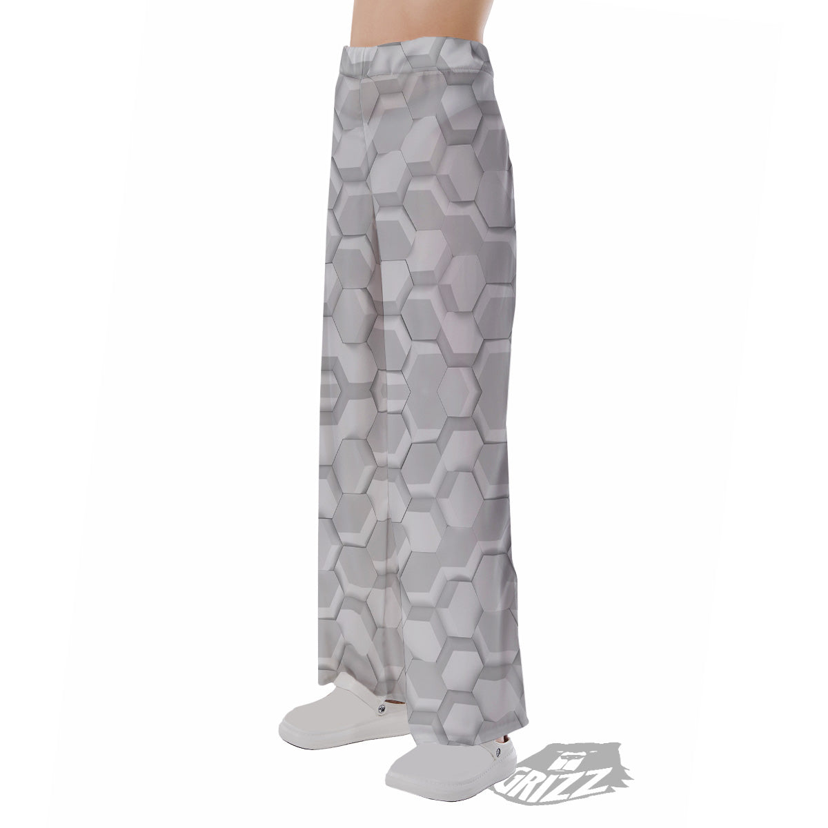 Abstract Hexagonal White 3D Print Pattern Pajama Pants-grizzshop