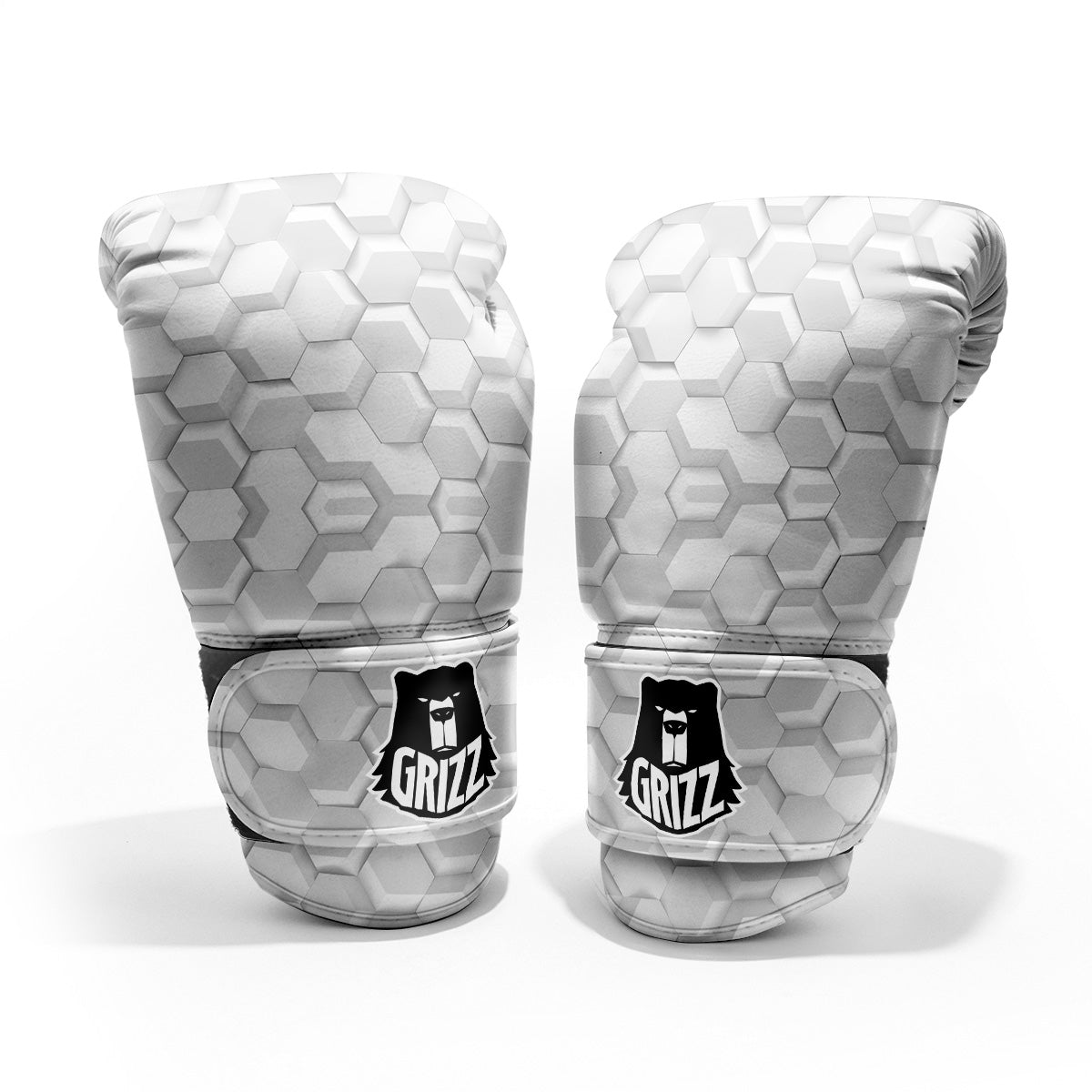 Abstract Hexagonal White 3D Print Pattern Sparring Gloves-grizzshop