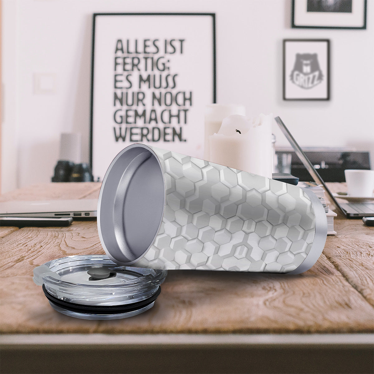Abstract Hexagonal White 3D Print Pattern Tumbler-grizzshop