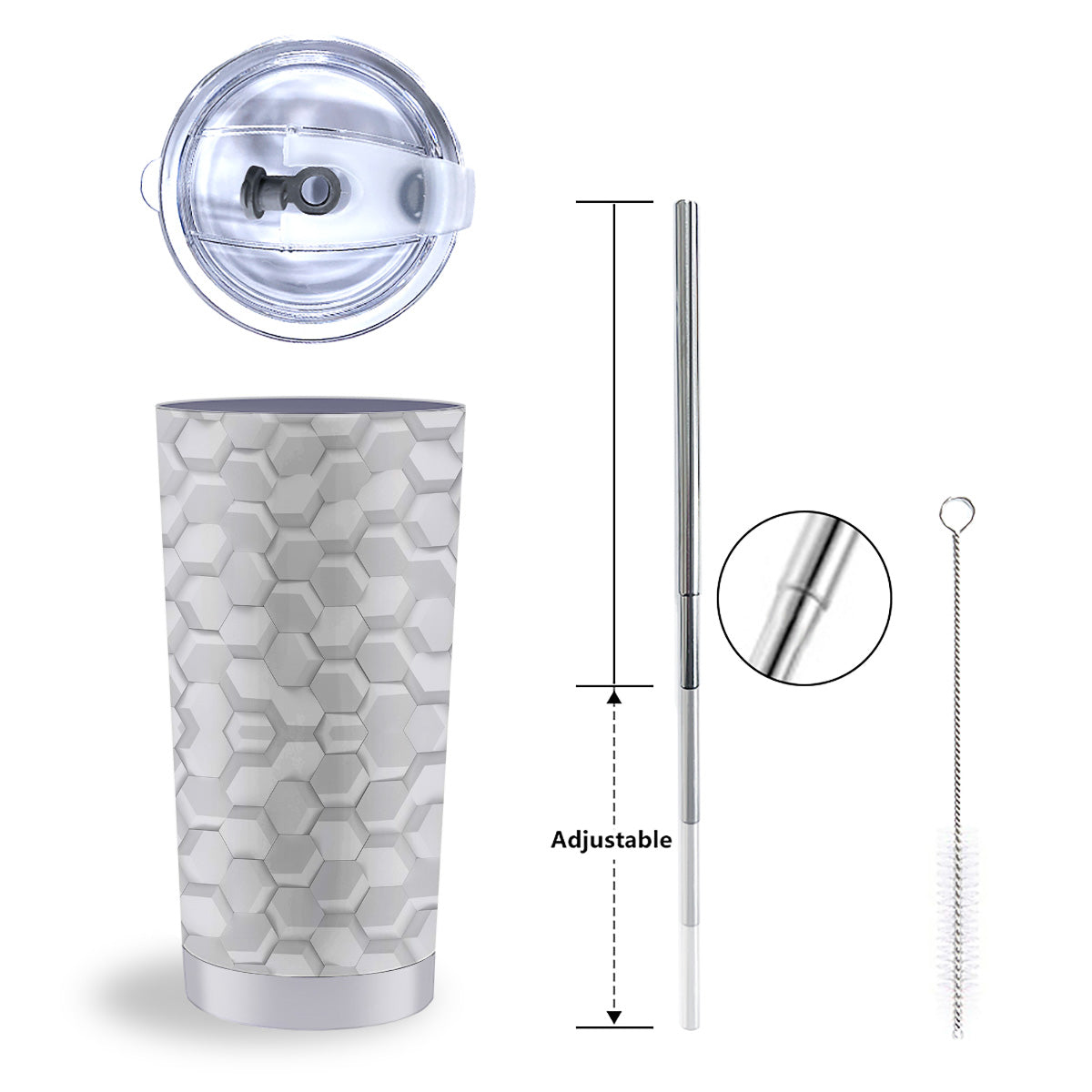 Abstract Hexagonal White 3D Print Pattern Tumbler-grizzshop