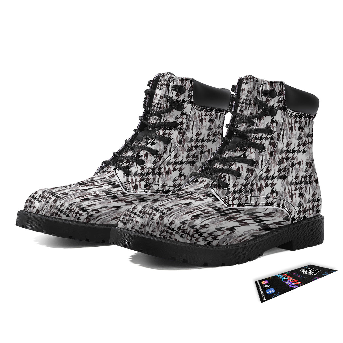 Abstract Houndstooth And Camo Print Pattern Boots-grizzshop
