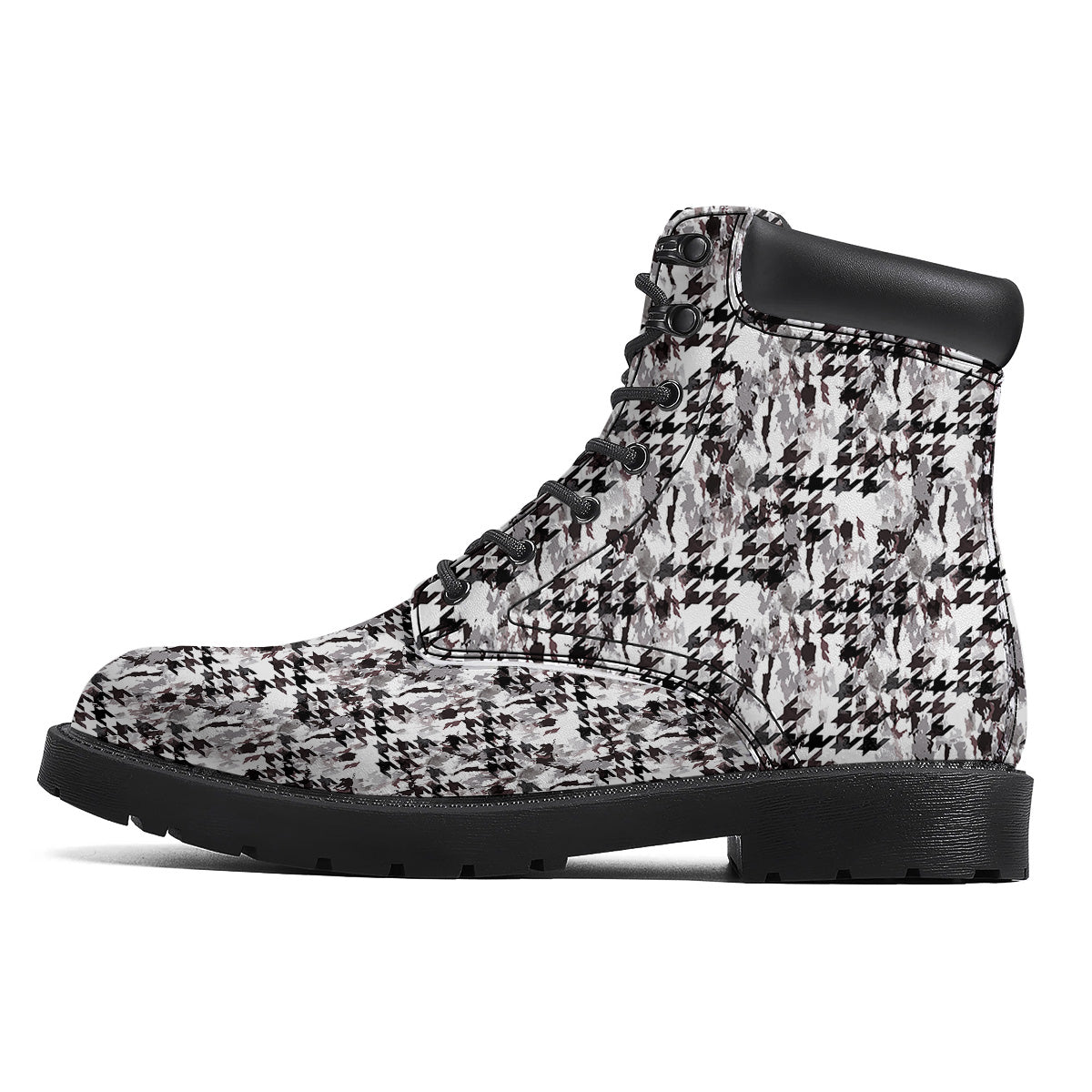 Abstract Houndstooth And Camo Print Pattern Boots-grizzshop