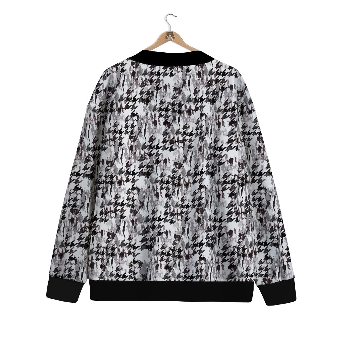 Abstract Houndstooth And Camo Print Pattern Cardigan-grizzshop