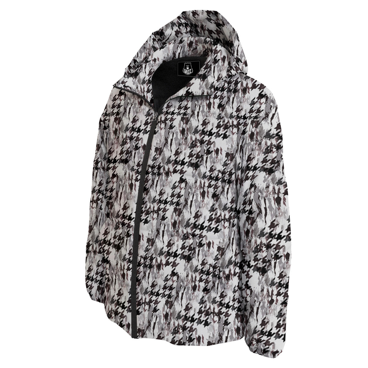 Abstract Houndstooth And Camo Print Pattern Down Jacket-grizzshop