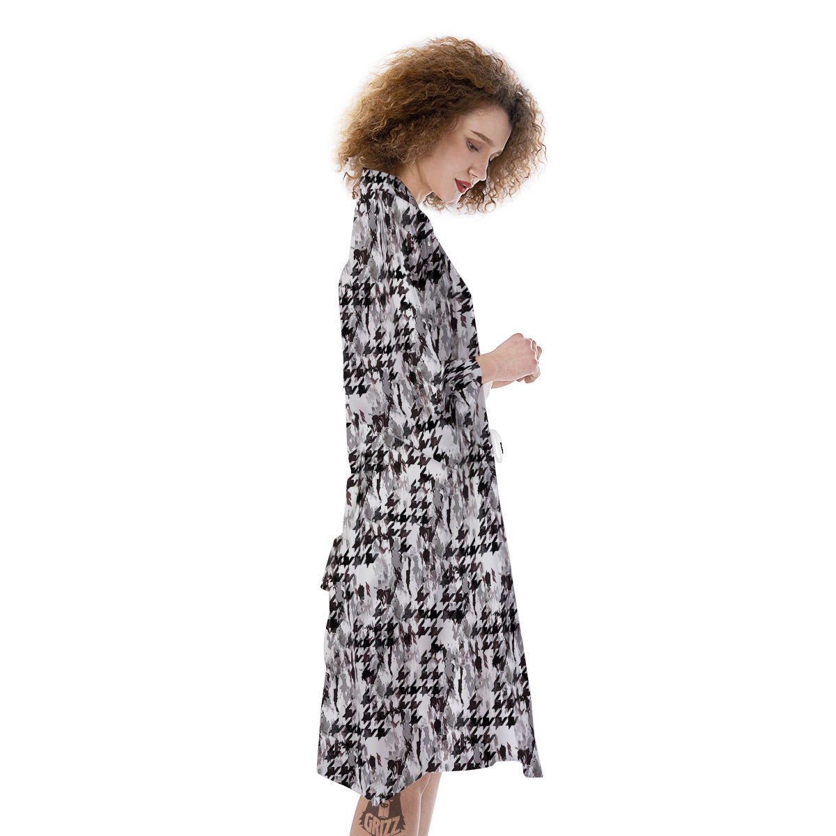 Abstract Houndstooth And Camo Print Pattern Kimono-grizzshop