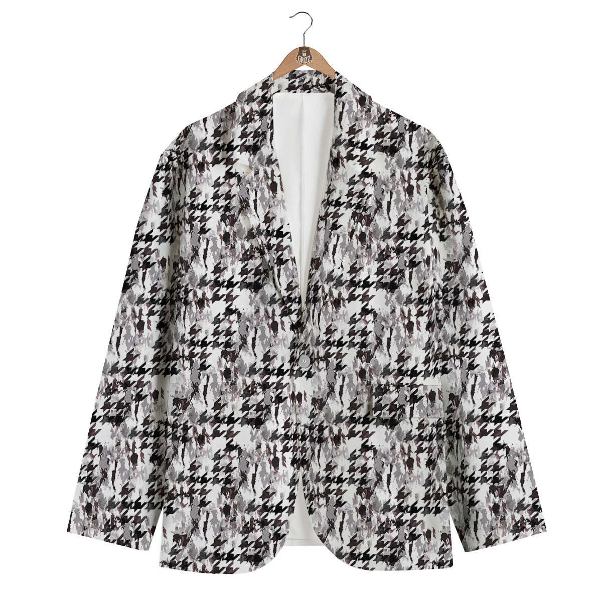 Abstract Houndstooth And Camo Print Pattern Men's Blazer-grizzshop