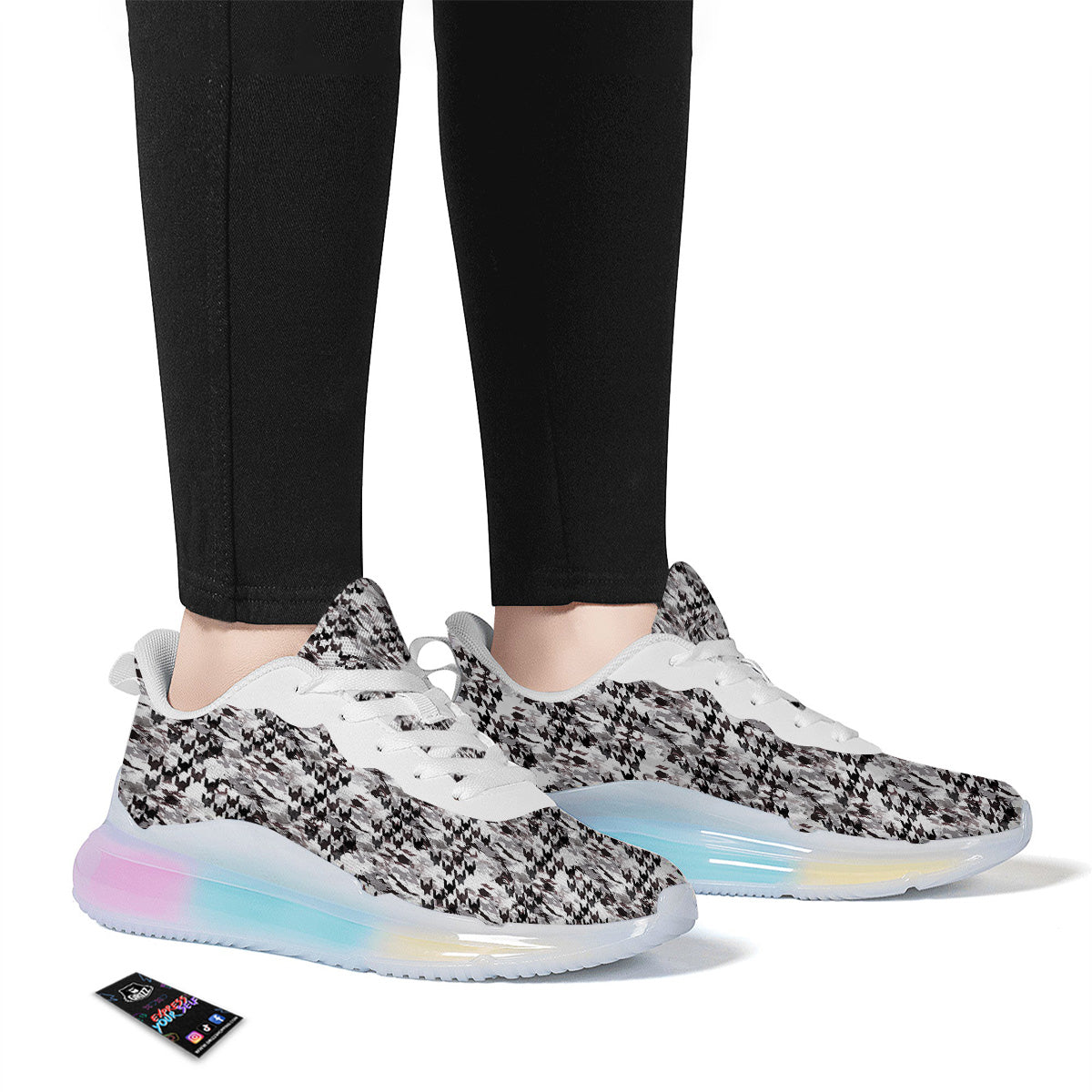Abstract Houndstooth And Camo Print Pattern Running Sneakers-grizzshop
