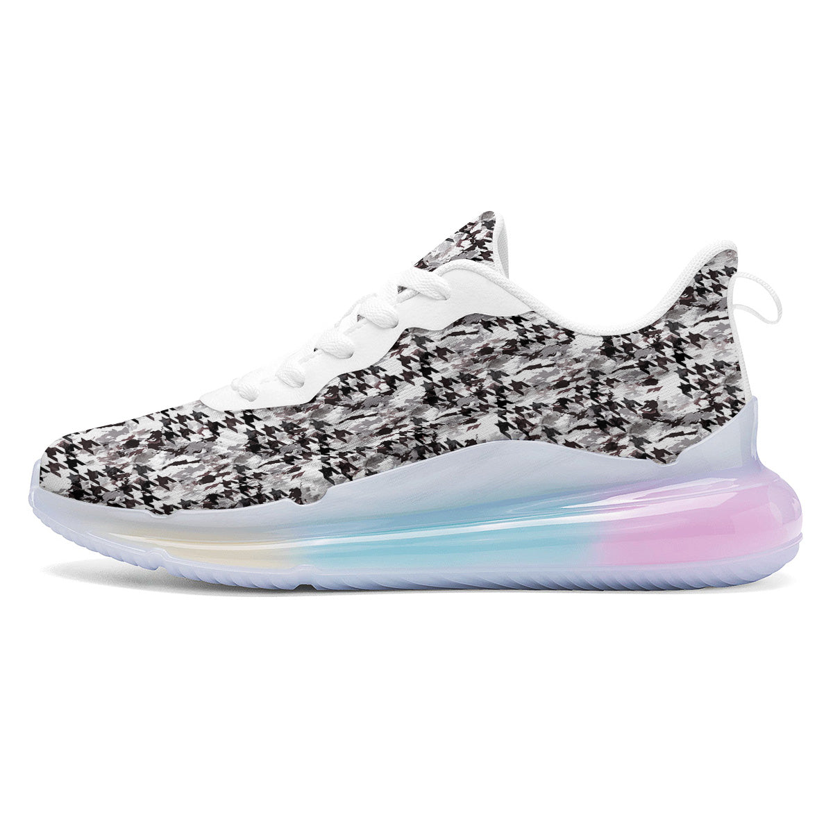 Abstract Houndstooth And Camo Print Pattern Running Sneakers-grizzshop