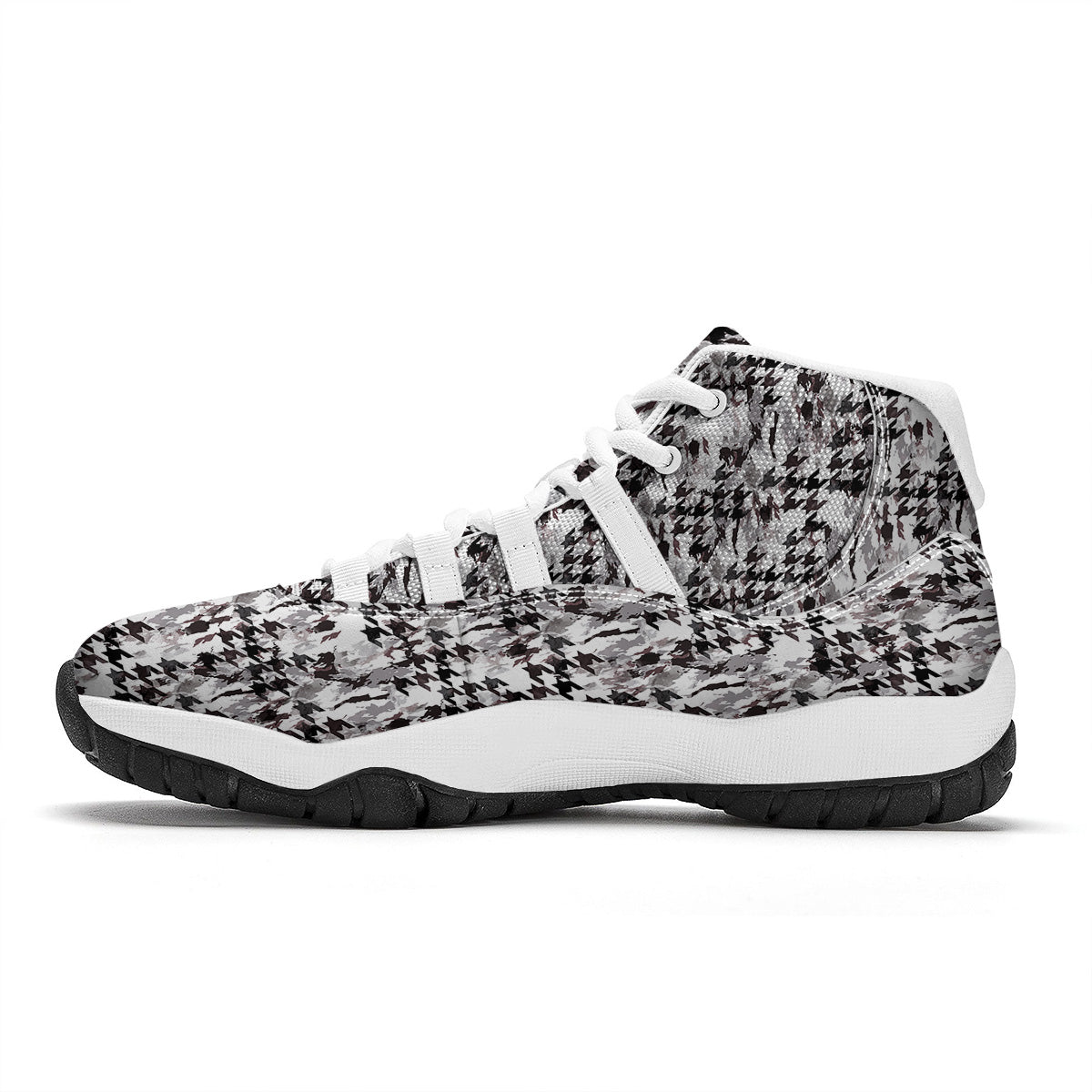 Abstract Houndstooth And Camo Print Pattern White Bball Shoes-grizzshop
