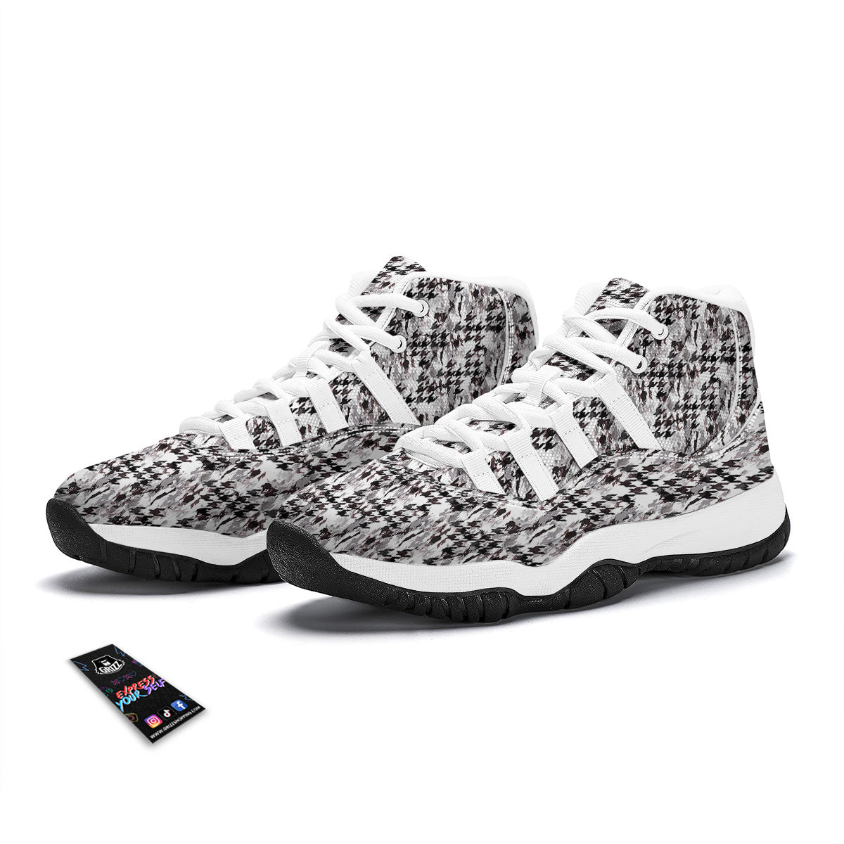 Abstract Houndstooth And Camo Print Pattern White Bball Shoes-grizzshop