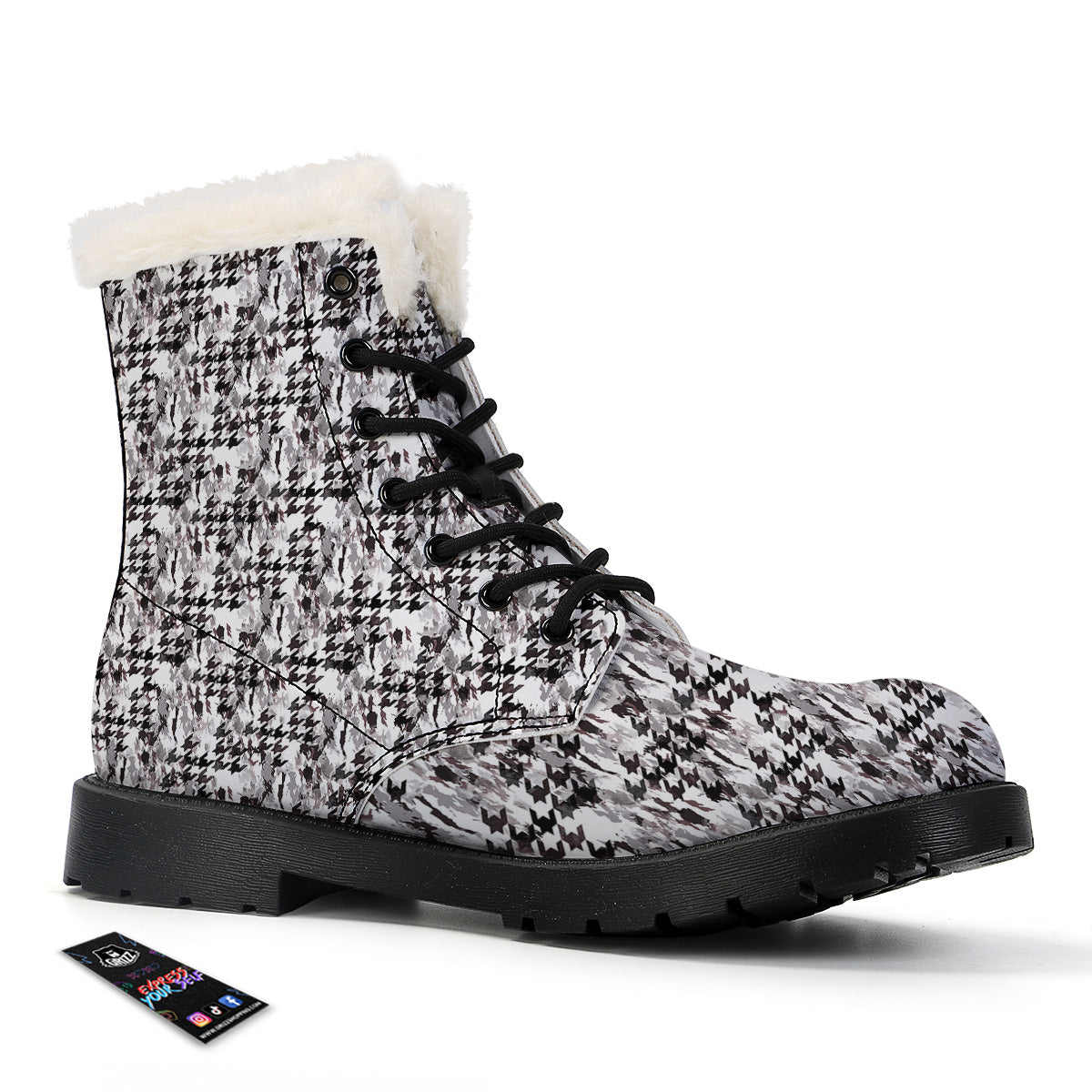 Abstract Houndstooth And Camo Print Pattern Winter Boots-grizzshop