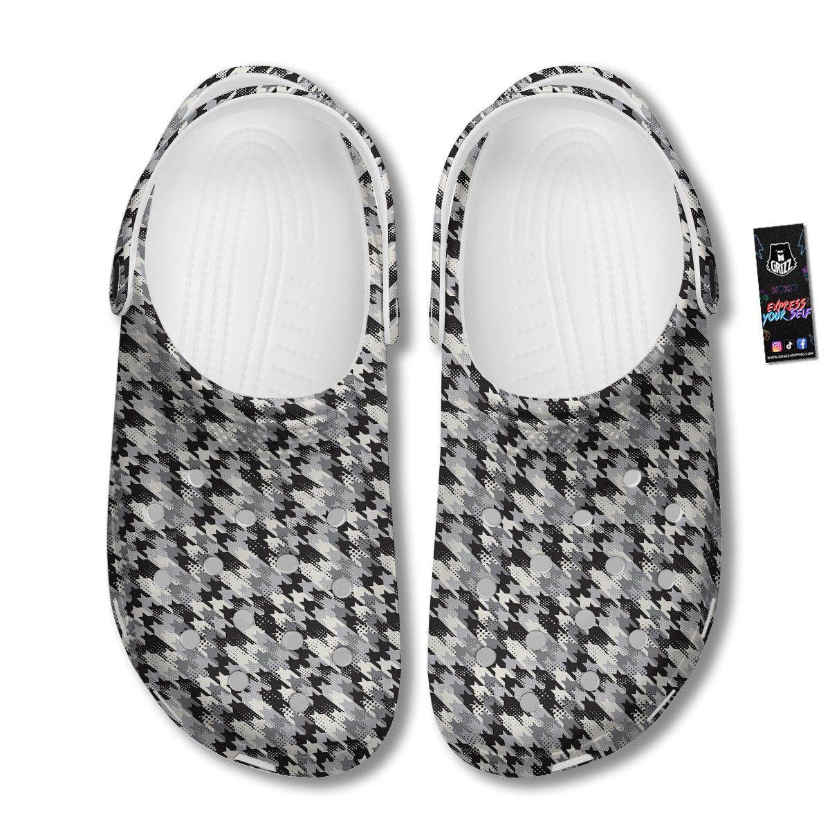 Abstract Houndstooth And Dots Print Pattern Clog-grizzshop