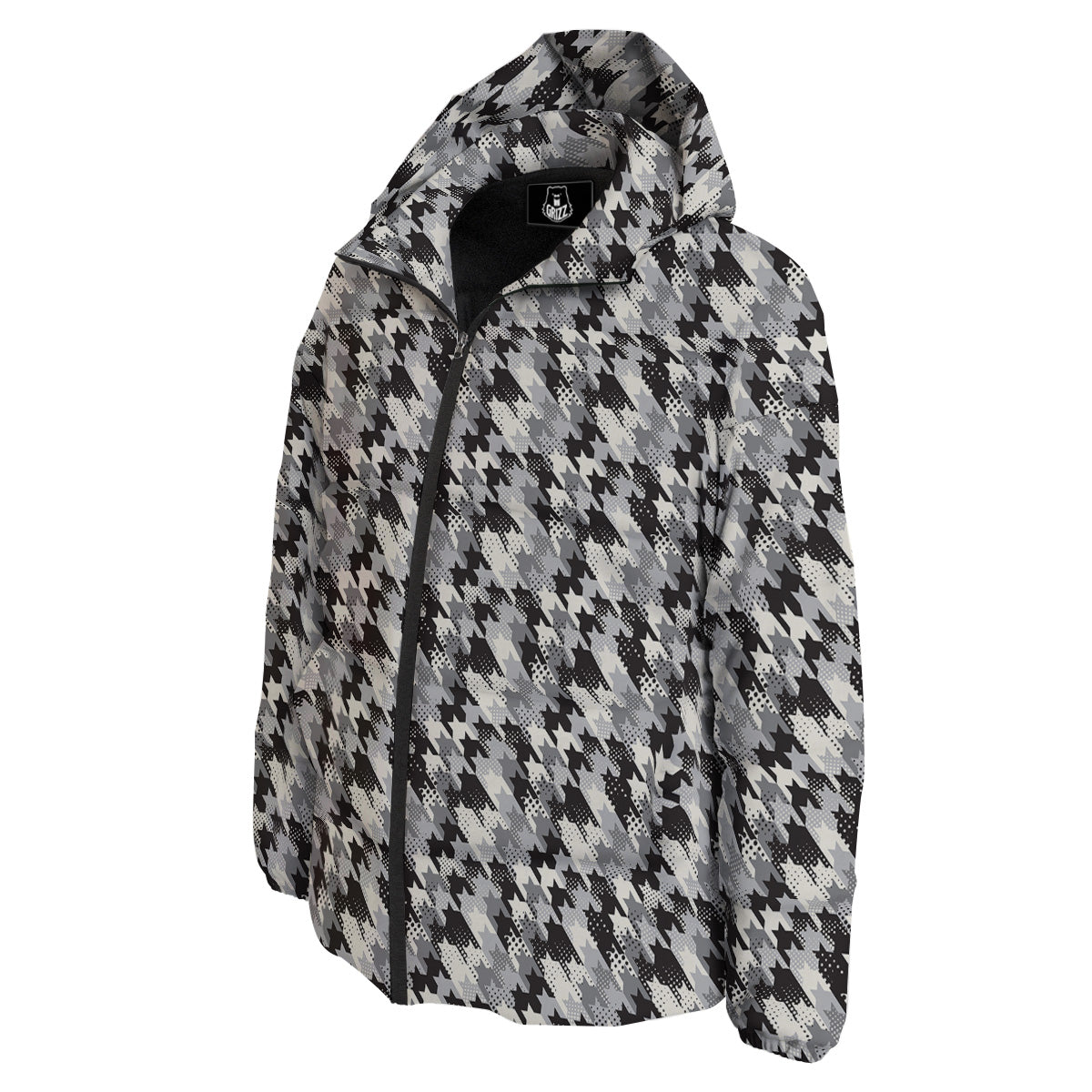 Abstract Houndstooth And Dots Print Pattern Down Jacket-grizzshop