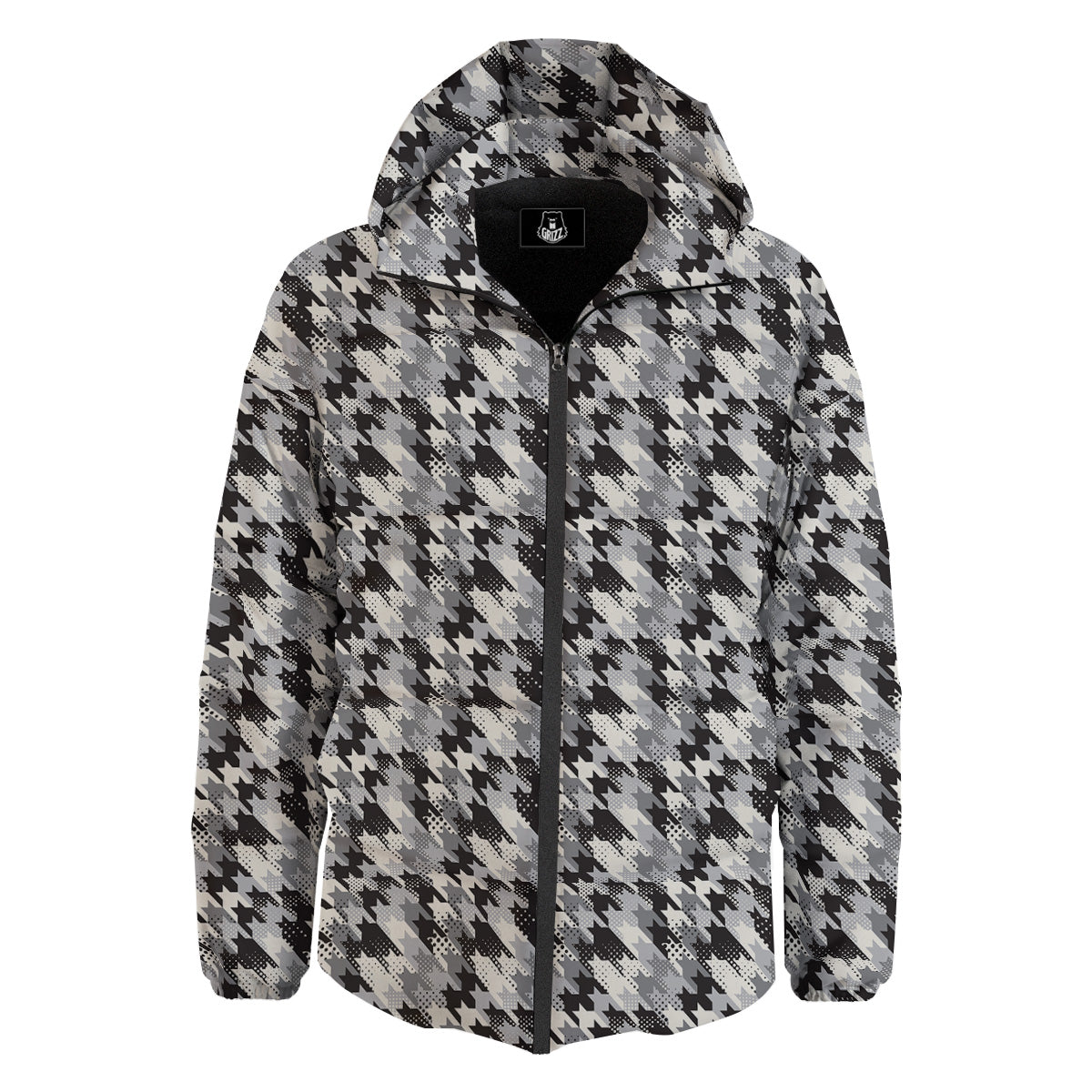 Abstract Houndstooth And Dots Print Pattern Down Jacket-grizzshop