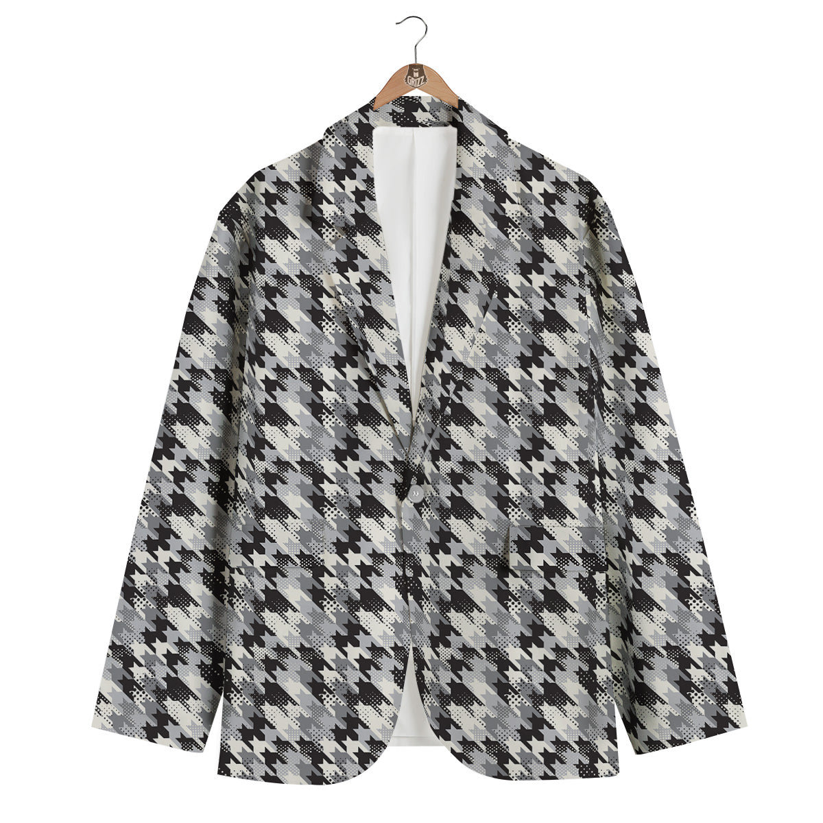 Abstract Houndstooth And Dots Print Pattern Men's Blazer-grizzshop