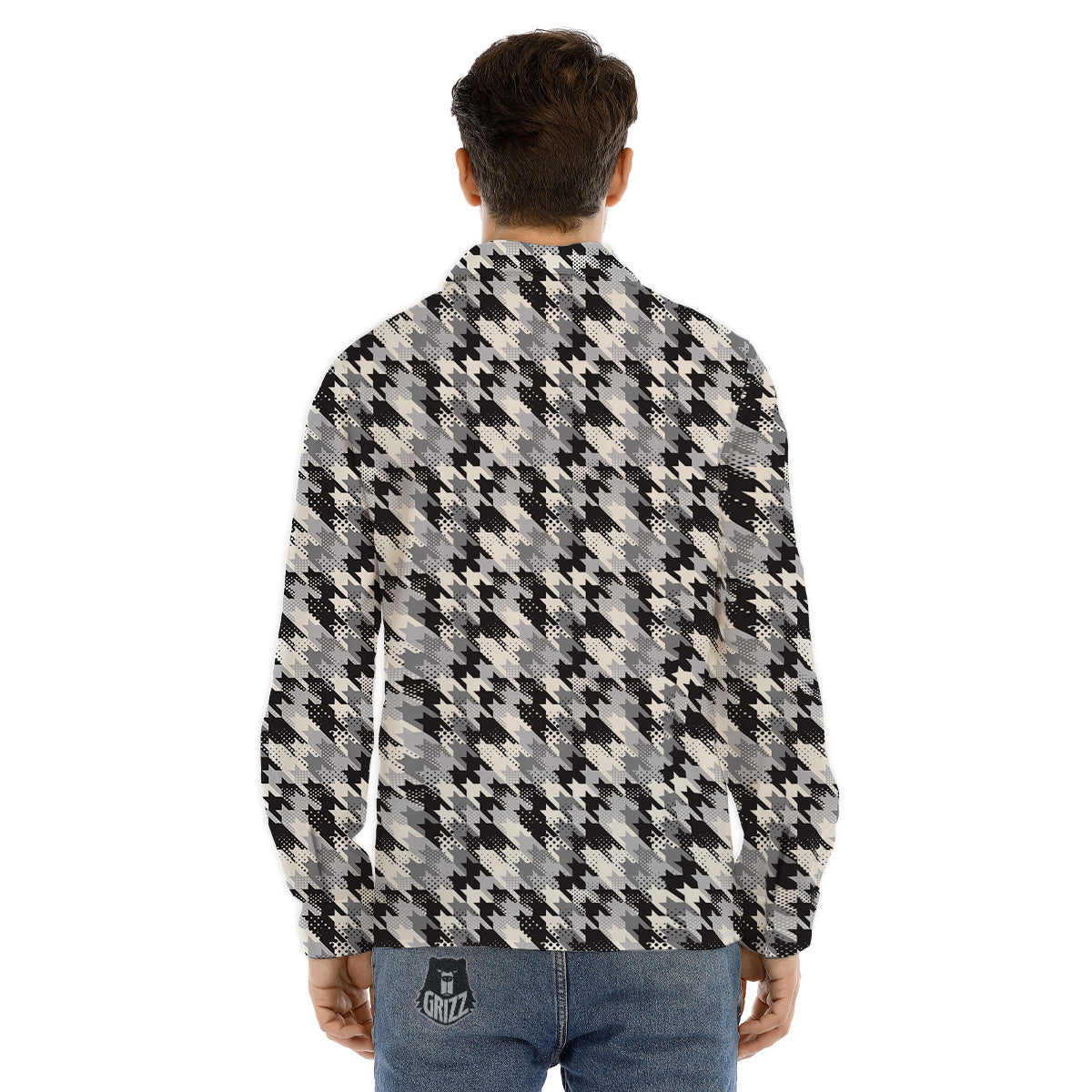 Abstract Houndstooth And Dots Print Pattern Men's Dress Shirts-grizzshop