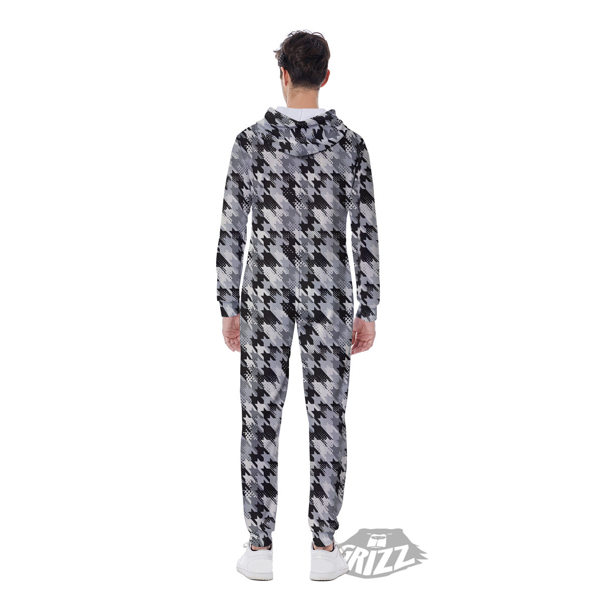 Abstract Houndstooth And Dots Print Pattern Men's Jumpsuit-grizzshop