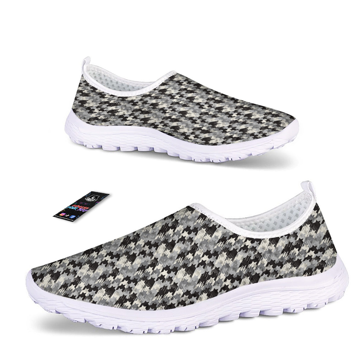 Abstract Houndstooth And Dots Print Pattern Nurse Shoes-grizzshop